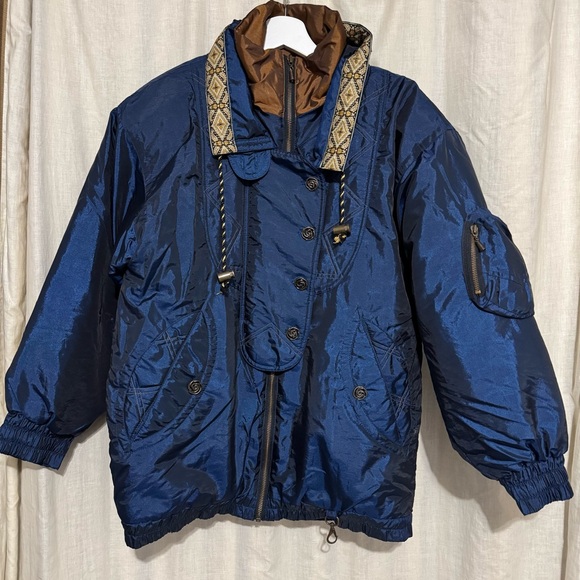 Andy Johns Unisex Vintage 1980 Metallic Patterned Collar Puffer Ski jacket M